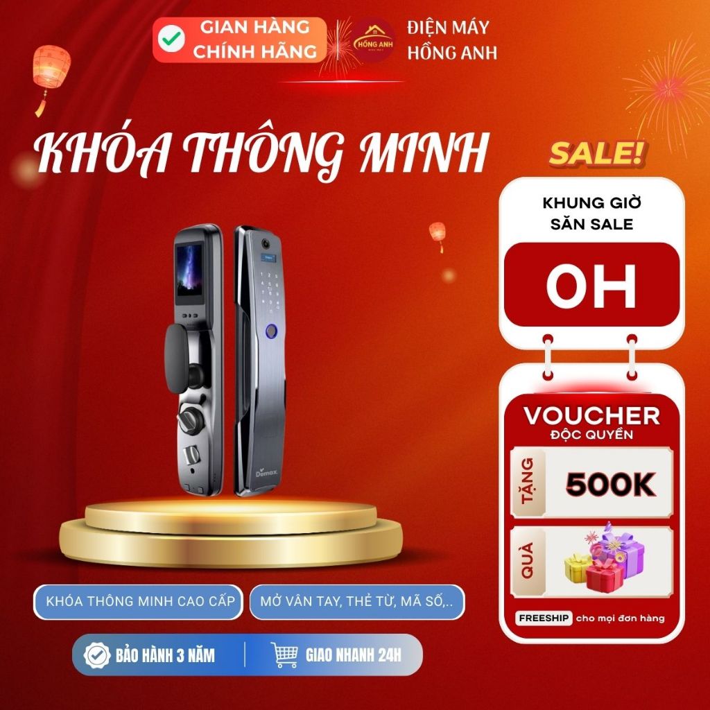 Khóa cửa vân tay Demax SL899 GC, khóa thông minh cao cấp, mở vân tay, thẻ từ, mã số, chìa cơ,..