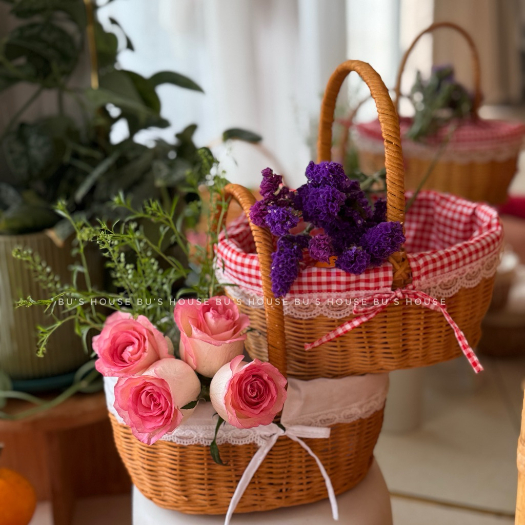 Giỏ mây picnic nhỏ xinh phụ kiện chụp ảnh dã ngoại, noel, decor tết