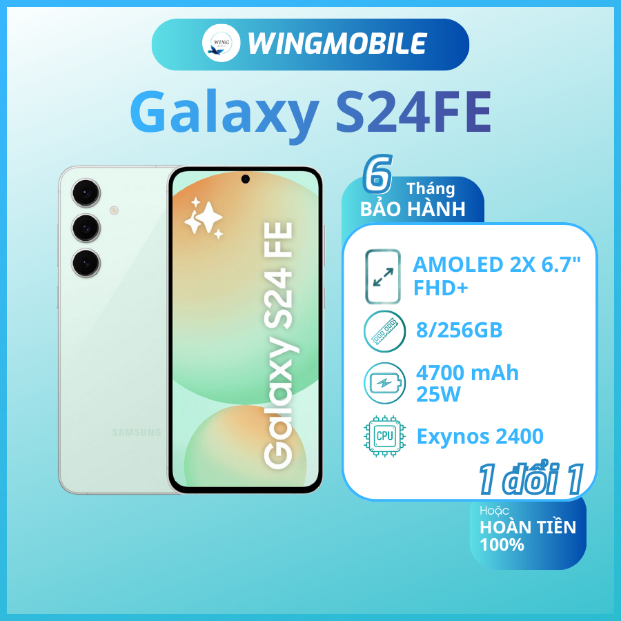 SS S24FE ram 8/256G, chip exynos 2400, bản quốc tế, bảo hành 1 đổi 1 - Wingmobile