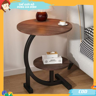Bàn trà tròn 2 tầng Bàn cafe mini decor phòng khách gỗ MDF khung sắt Bàn bông hoa ban công ghế sofa