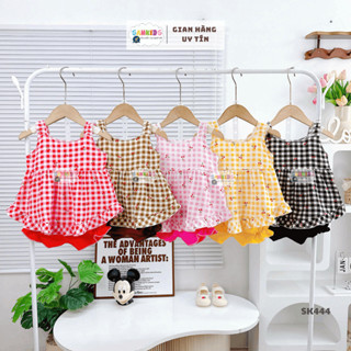 SAMKIDS - SK444 - Set Bộ Áo 2 Dây Quần Phồng Bí Caro Bé Gái Mùa Hè