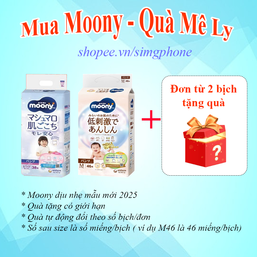 (TẶNG QUÀ TO)Bỉm /Tã dán quần Moony Cộng miếng/ Natural / Tiêu chuẩn /Hè Nhật đủ size Nb96/S84/M58/ L54/ L44/ Xl44