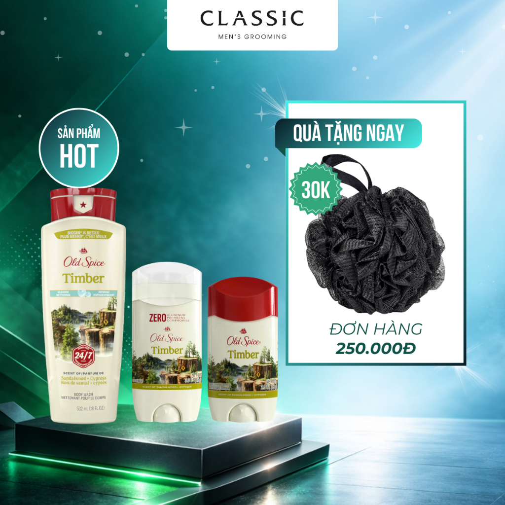 COMBO Sữa Tắm và Lăn Khử Mùi Old Spice Timber