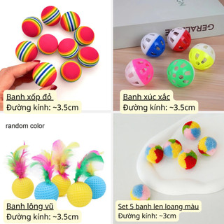🎾Combo Banh Đồ Chơi Mèo Nhiều Mẫu – Banh Lông, Banh Lục Lạc, Banh Lông Vũ Cho Mèo 🐱