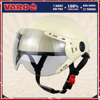 Mũ bảo hiểm nửa đầu có kính A33K VARO Màu Kem Vani Freesize Nam Nữ Bảo Hành 12 Tháng