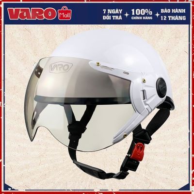 Mũ bảo hiểm có kính VARO A33K màu trắng lồng ép nhiệt cao cấp, kính đã xử lý chính hãng