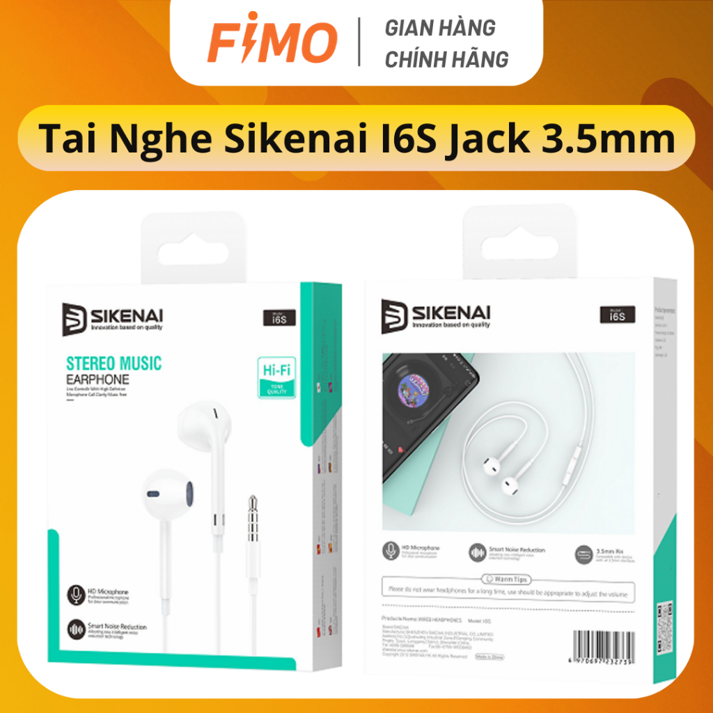 [Hỏa tốc] Tai Nghe Sikenai I6S Jack 3.5mm | Loa Vòng Đồng, Có Mic | Chính Hãng FIMO