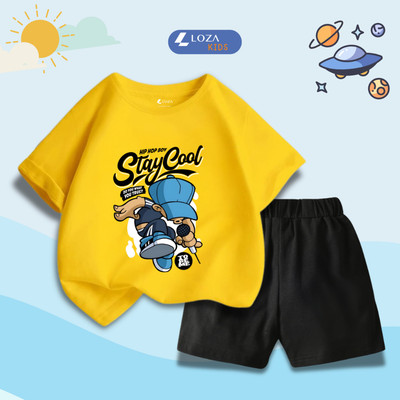 Bộ đồ bé trai in hình  STAYCOOL cho bé trai chất thun cotton - Bộ quần áo bé trai- Loza Kids SB605