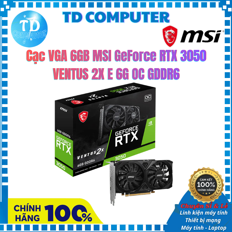 Cạc VGA 6GB MSI GeForce RTX 3050 VENTUS 2X E 6G OC GDDR6 - Hàng chính hãng DGW phân phối