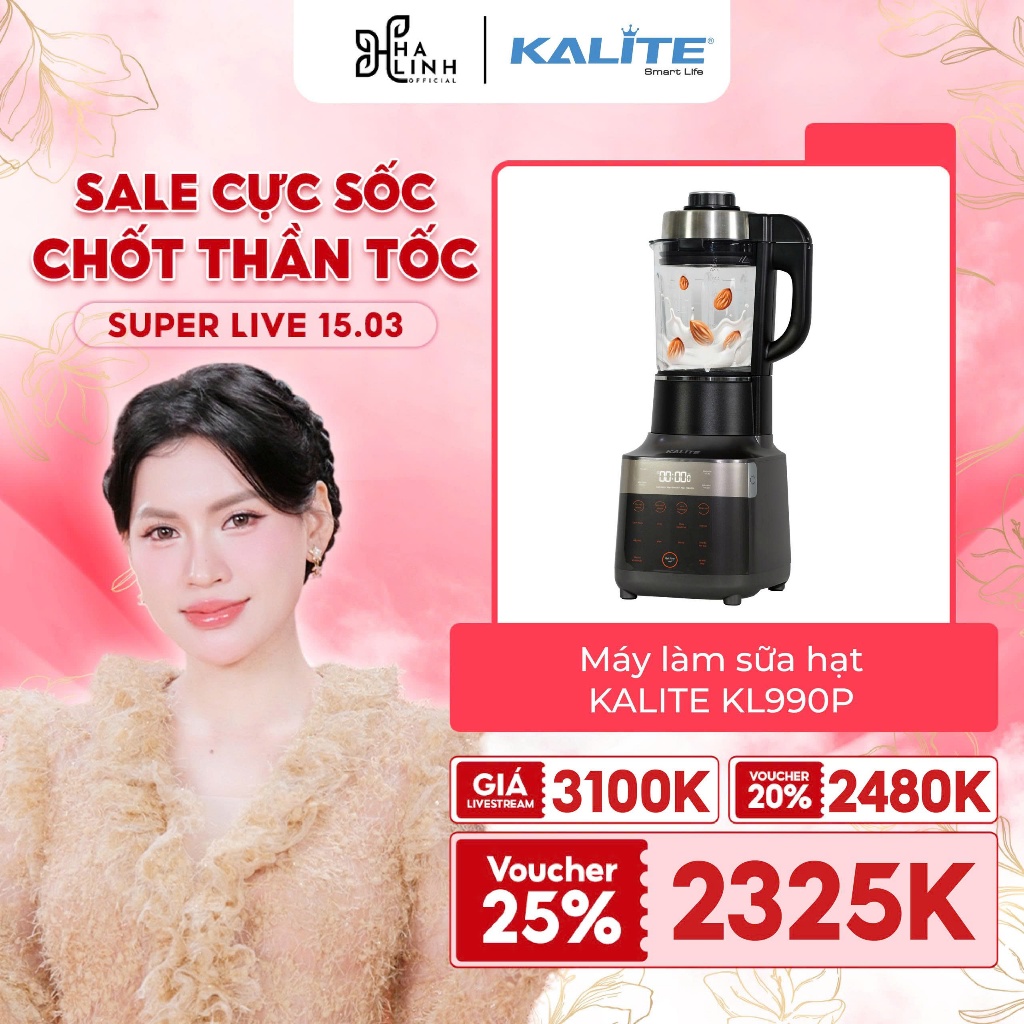 (Võ Hà Linh x Kalite) Máy làm sữa hạt Kalite KL990P công suất 2700W siêu lớn, chống trào tuyệt đối, 