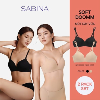 Combo 2 Áo Lót Bản Dây Lưng Không Không Viền May Mút Dày Vừa Màu Trơn Soft Doomm By Sabina NBH23002 (Giống SBXH6001)