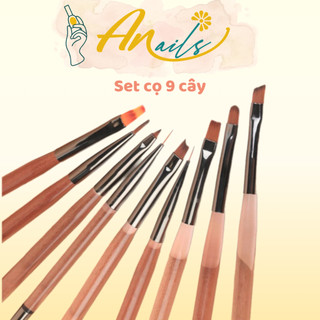 Bộ 9 Cây Cọ Vẽ Nail Cán Nâu - Cọ vẽ móng chuyên dụng 10 đầu cọ