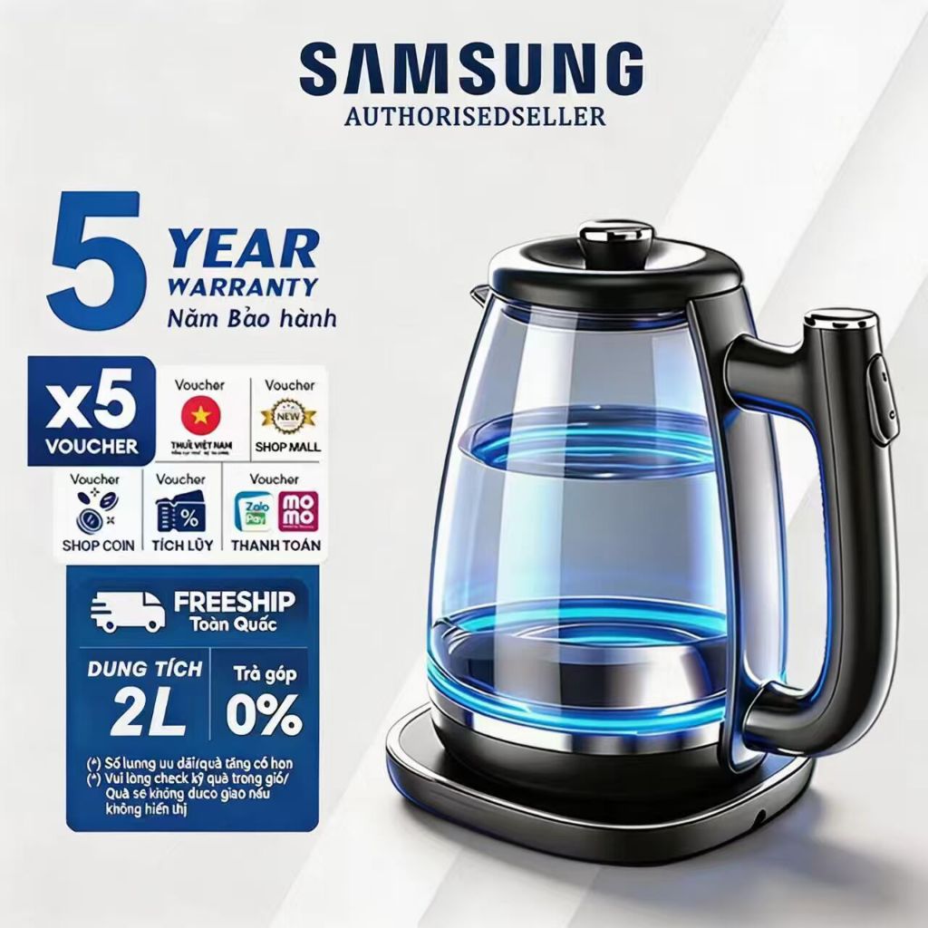 【Bảo hành 5 năm】 - Ấm đun nước điện 2 lít - Công suất 1800W - Theo dõi mực nước trực quan