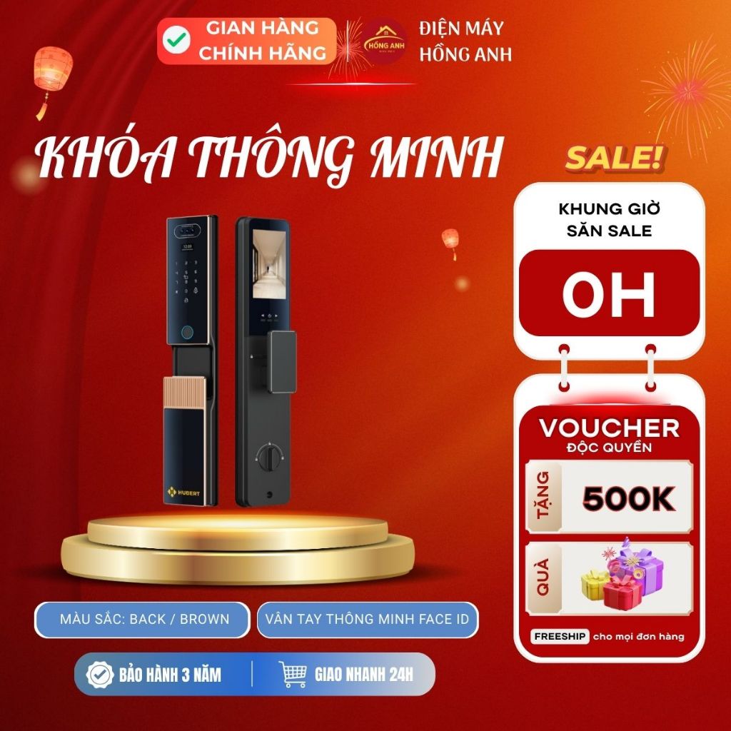Khóa cửa vân tay Hubert HB CGI6 EU back face id app wifi và Hubert HB CGI6 EU brown face id app wifi