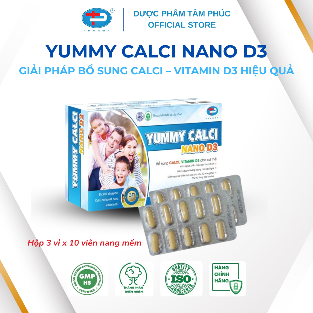 Yummy Calci Nano D3 Tâm Phúc Pharma - Viên Uống Hỗ Trợ Tăng Chiều Cao