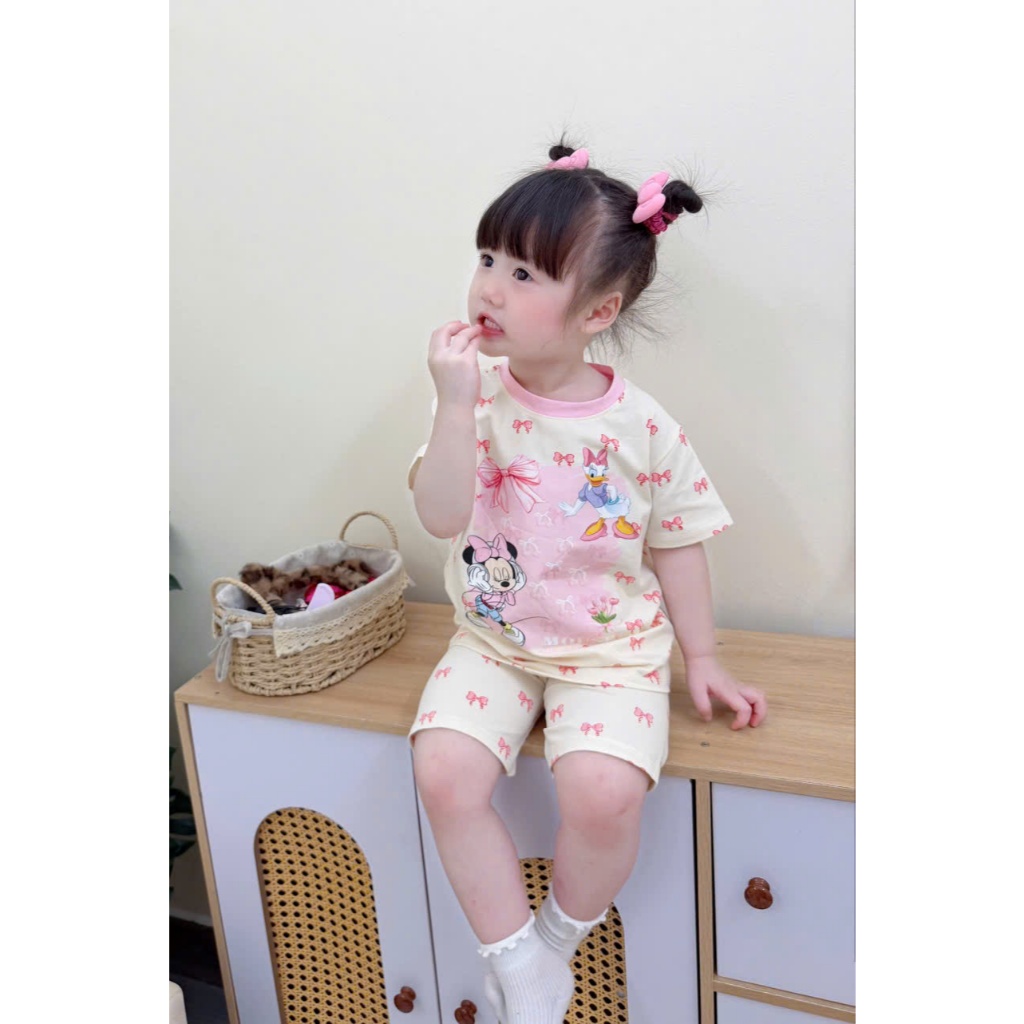Bộ cotton cộc minnie hồng ASK