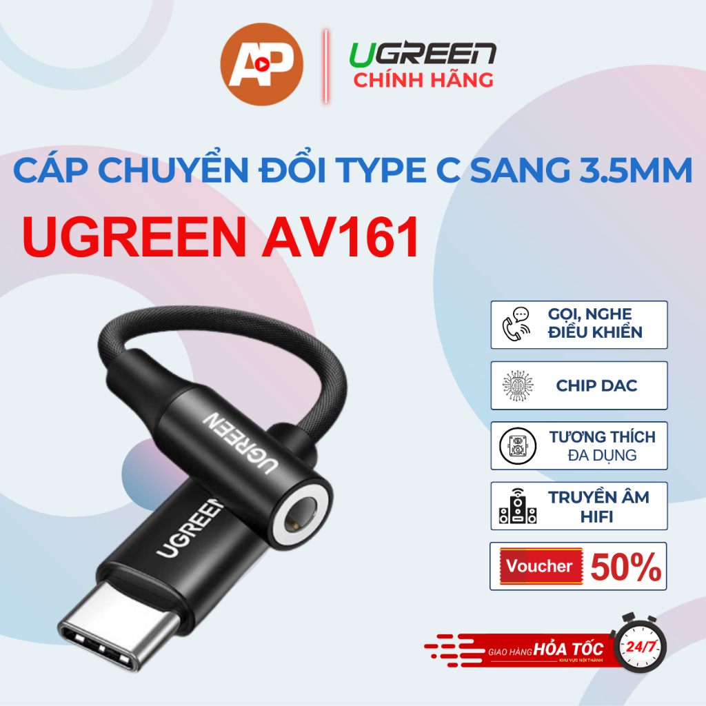 Bộ chuyển USB Type-C ra 3.5mm Headphone Audio Hỗ Trợ Điện Thoại Iphone Samsung Mới Nhất Ugreen 80154