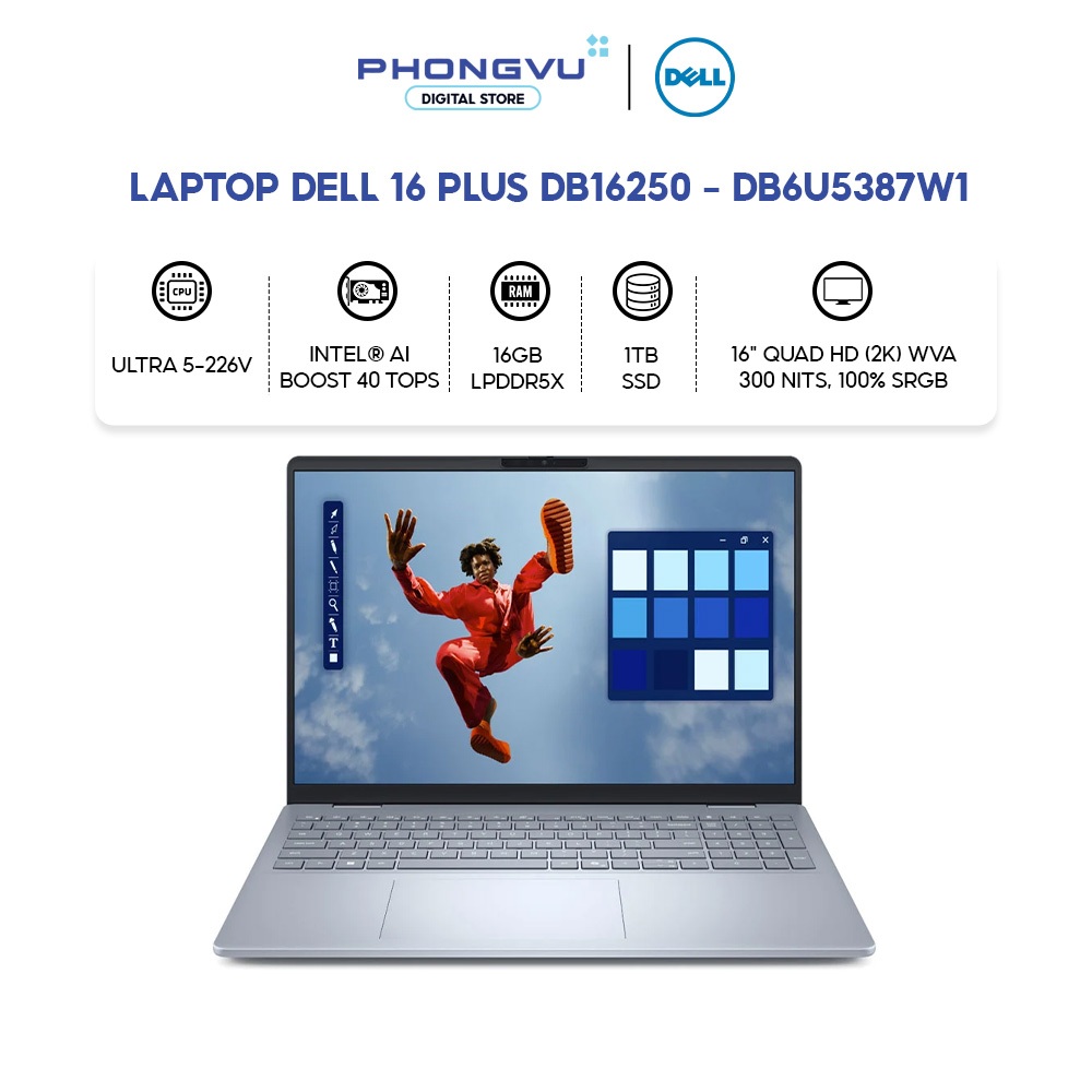 Laptop Dell 16 Plus DB16250 Ultra 5-226V - RAM 16GB - 1TB SSD - Win 11 + Office - Bảo hành 12 tháng