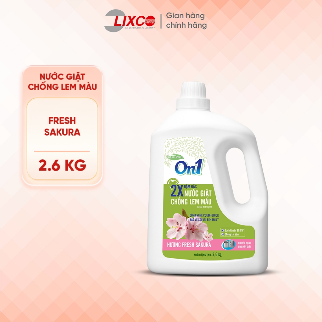 Combo 2 chai nước giặt xả On1 2.6KG các hương, sạch khuẩn, khử mùi, thơm lâu cho giặt tay và máy