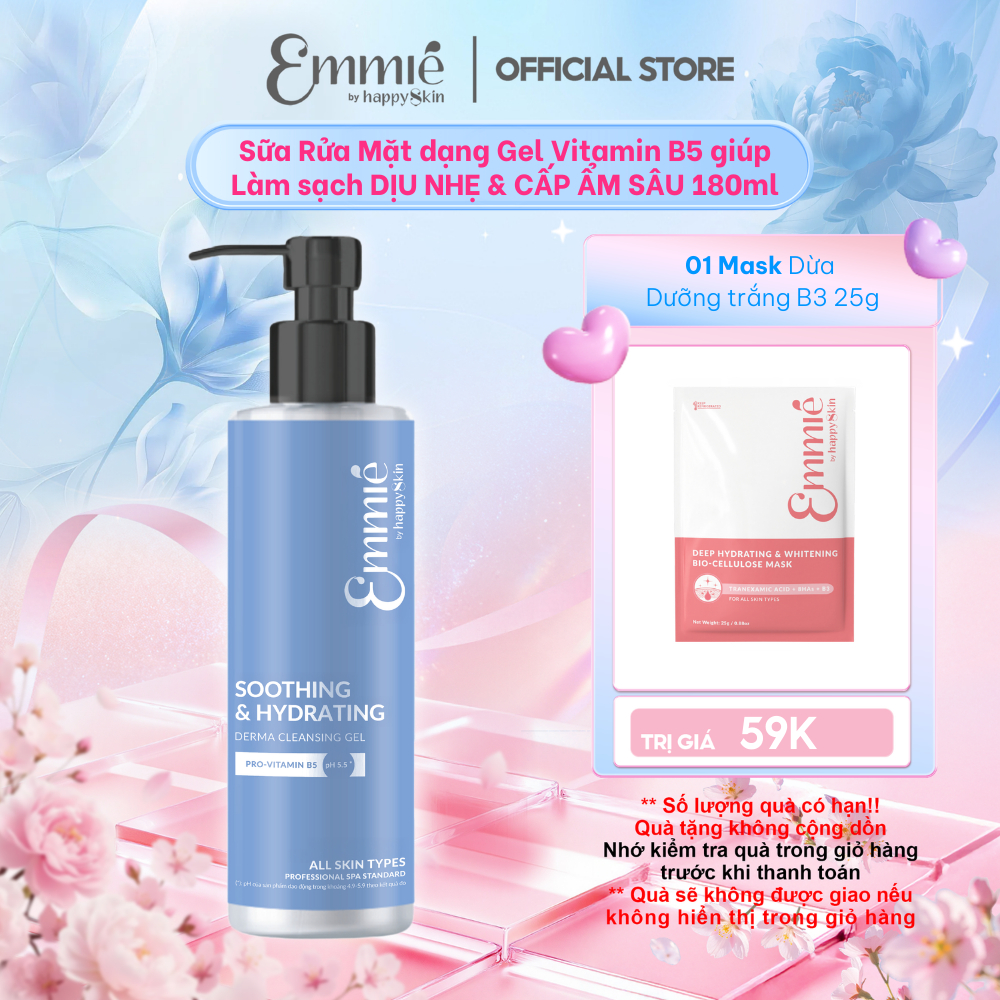 Sữa Rửa Mặt dạng Gel Vitamin B5 Làm sạch Dịu Nhẹ Và Cấp Ẩm Sâu Emmie Soothing & Hydrating Derma Clea