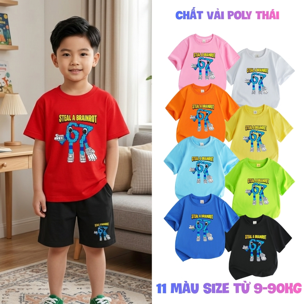Áo thun trẻ em In Hình  67 KID STEAL A BRAINROT ROBLOX, Áo thun cho bé Chất thun poly thái mềm min c