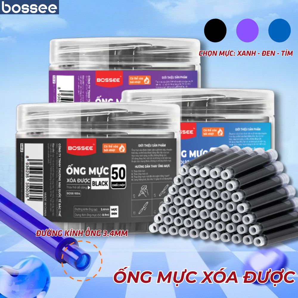 Hộp 50 Ống Mực Xóa Được Bằng Nhiệt, Ống Mực Thay Thế Cho Bút Máy Khô Nhanh