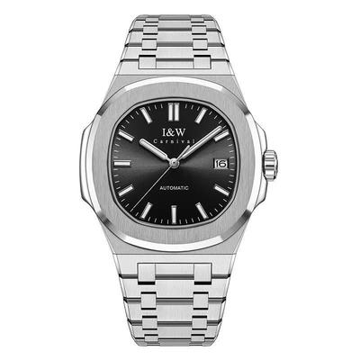 Đồng hồ nam chính hãng I&W CARNIVAL 750G1-T5 Kính sapphire,Chống nước ,Máy cơ (Automatic),mặt đen dây thép