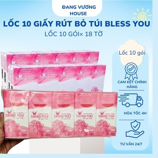 Lốc 10 Gói Khăn Giấy Lụa Bless You 3 Lớp Cao Cấp Bỏ Túi Tiện Lợi