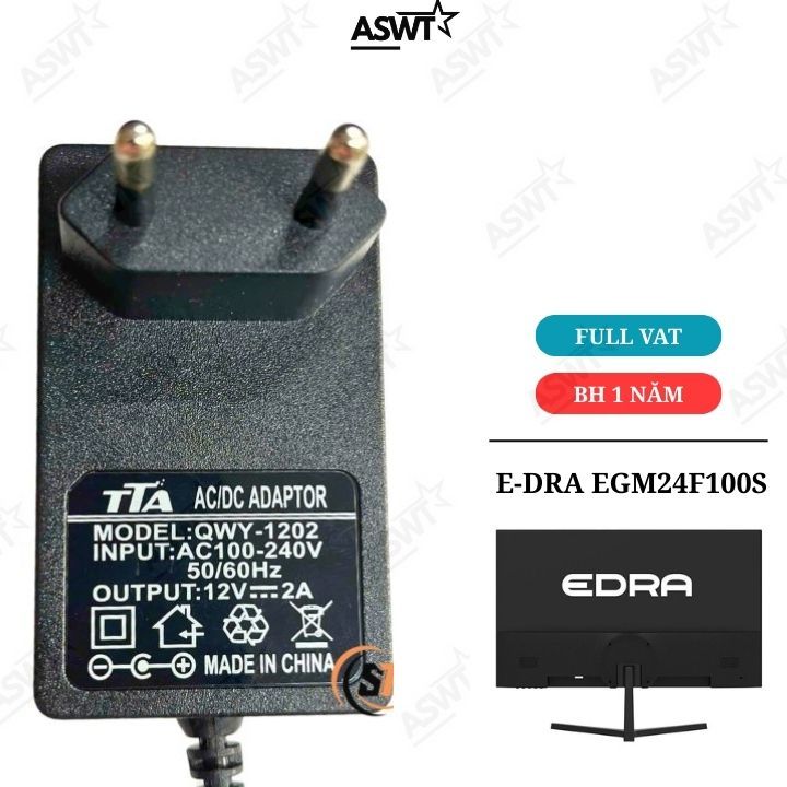 Dây nguồn màn hình Gaming E-DRA EGM24F100S 12V - bảo hành 12 tháng Có VÁT, adapter màn Edra 24inch