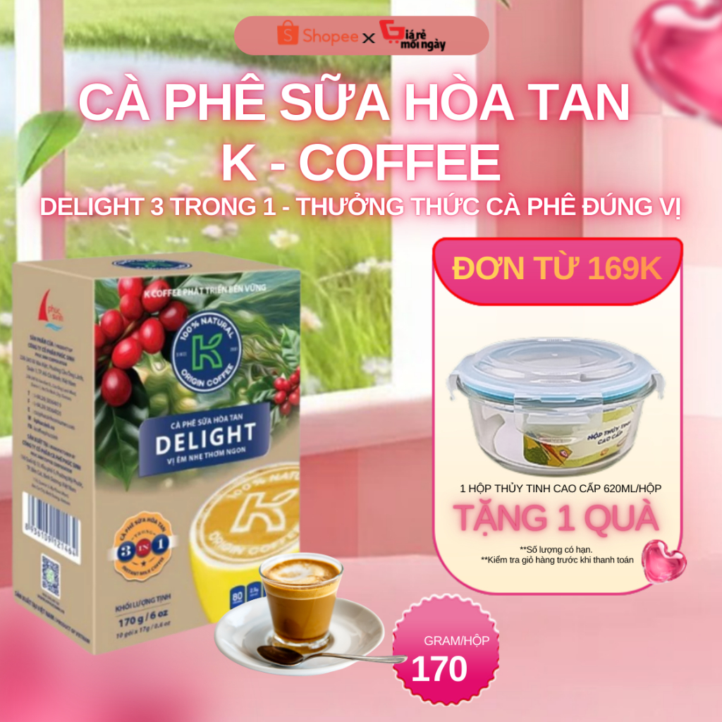 K COFFEE - CÀ PHÊ SỮA HÒA TAN DELIGHT 3 TRONG 1 - 170G/17 GÓI