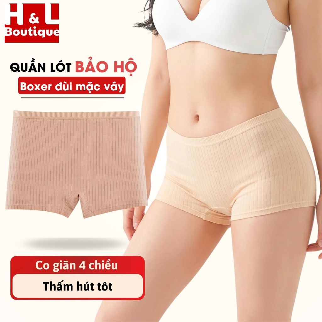 [BST 2026] Quần Mặc Váy Cotton Gân Tăm, Quần Boxer Nữ Đáy May 2 Lớp Kháng Khuẩn HL BOUTIQUE V4116