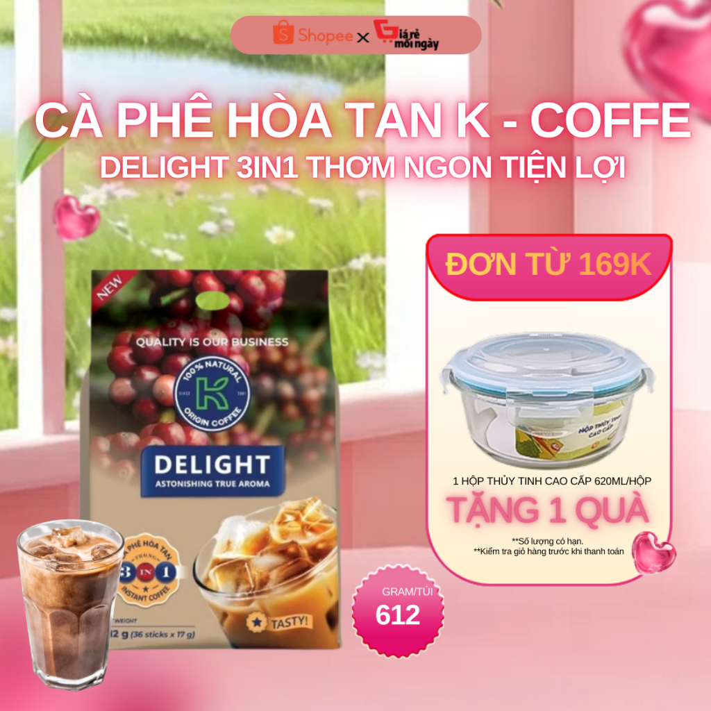 K COFFEE - CÀ PHÊ SỮA HÒA TAN DELIGHT 3 TRONG 1 - 612G