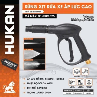 Súng xịt rửa xe áp lực cao HUKAN G1-SXR1025, Ren nối 22M, Áp lực tối đa 1450PSI, Tủy chỉnh tia nước