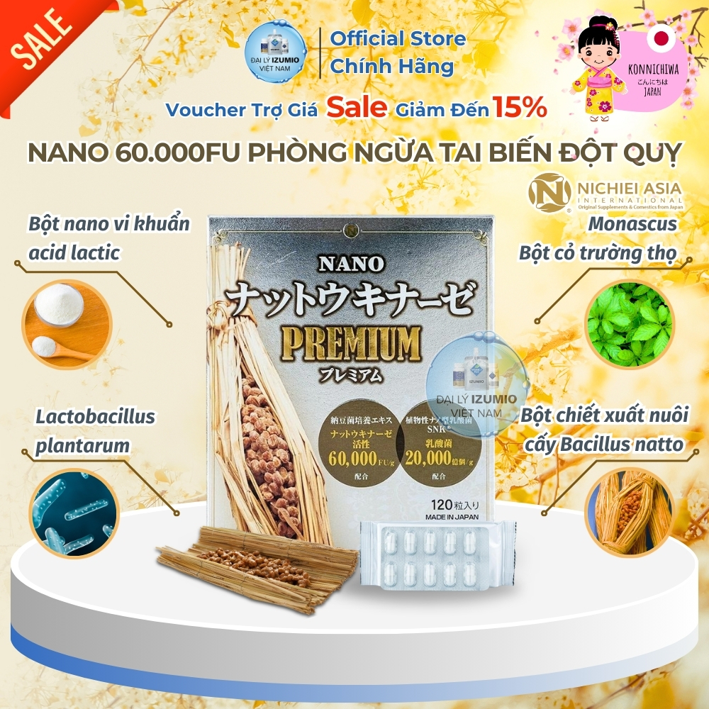[Xuất Kèm VAT] Nichiei Asia Nattokinase Nano Premium 60000FU/G (Hộp 60/120/330 Viên) - Khơi Nguồn Sứ