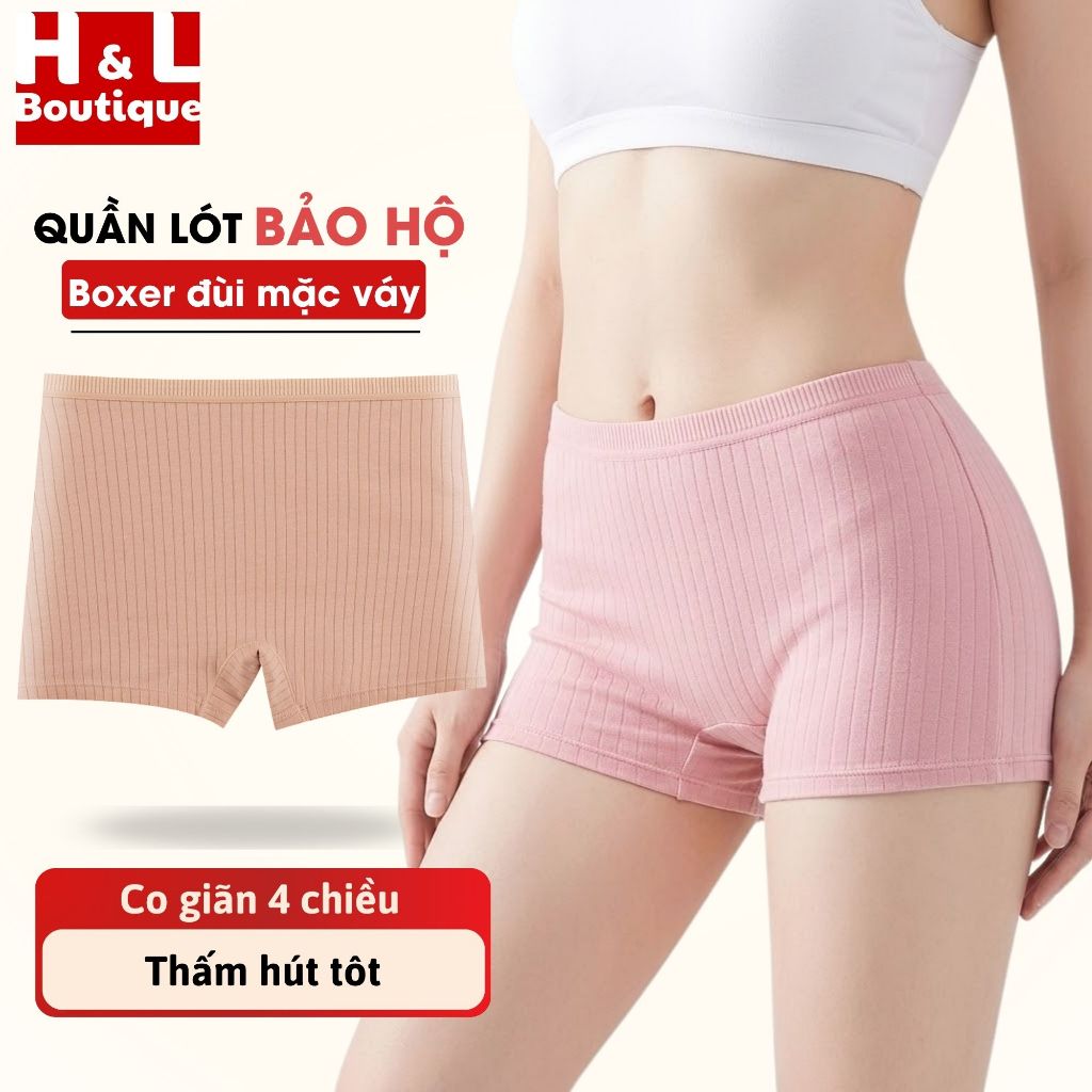 [BST 2026] Quần Boxer Cotton Gân Tăm Mềm Mịn, Quần Lót nữ Cotton Đáy May 2 Lớp HL BOUTIQUE V4116