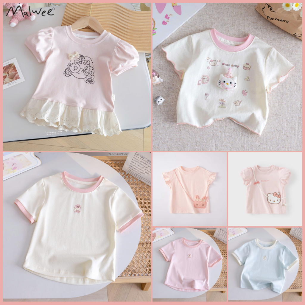 BST Áo Hè Bé Gái Cotton Mềm Mịn Malwee Họa Tiết Dễ Thương Cho Bé Từ 2-8T A2198 - Malwee Chính Hãng
