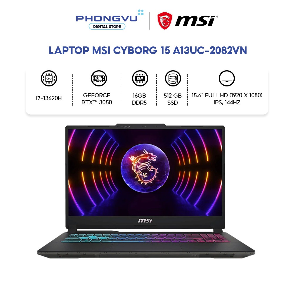 Laptop MSI Cyborg 15 A13UC-2082VN i7-13620H - RAM 16GB - 512GB SSD - RTX 3050 - Bảo hành 24 tháng