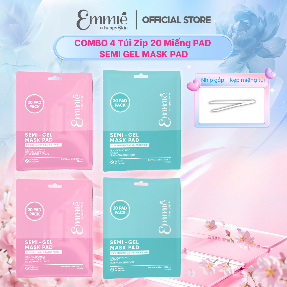 COMBO 4 Túi Zip Mask Pad: 2 Túi Zip 20 miếng Mask Pad 5% NIA + 2 Túi Zip 20 miếng Mask Pad CICA Emmi
