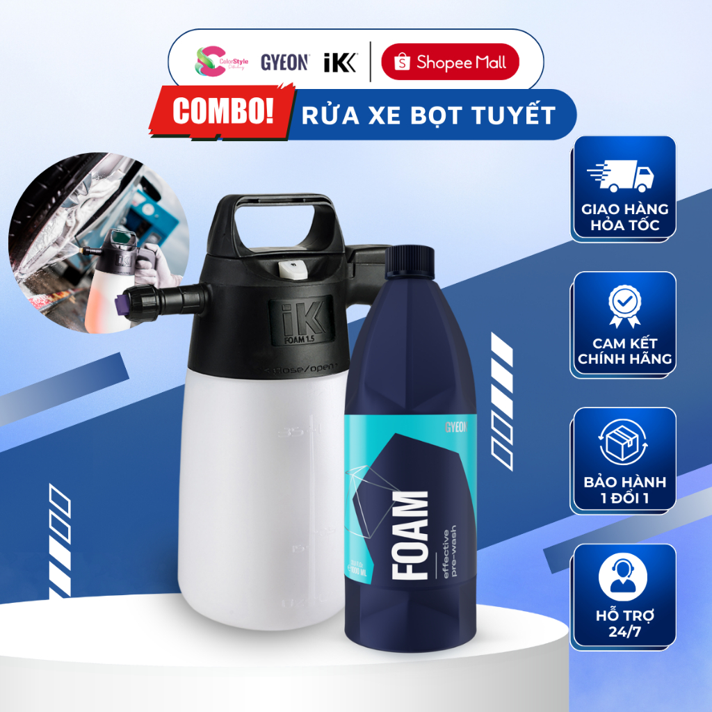Combo Rửa Xe Bọt Tuyết IK FOAM 1.5 Và GYEON FOAM 1L