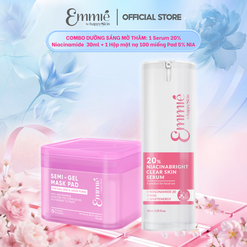 COMBO DƯỠNG SÁNG MỜ THÂM: 1 Serum Niacinamide 20% 30ml + Hộp 100 Mask pad 5% NIA giúp Sáng da Mờ thâ