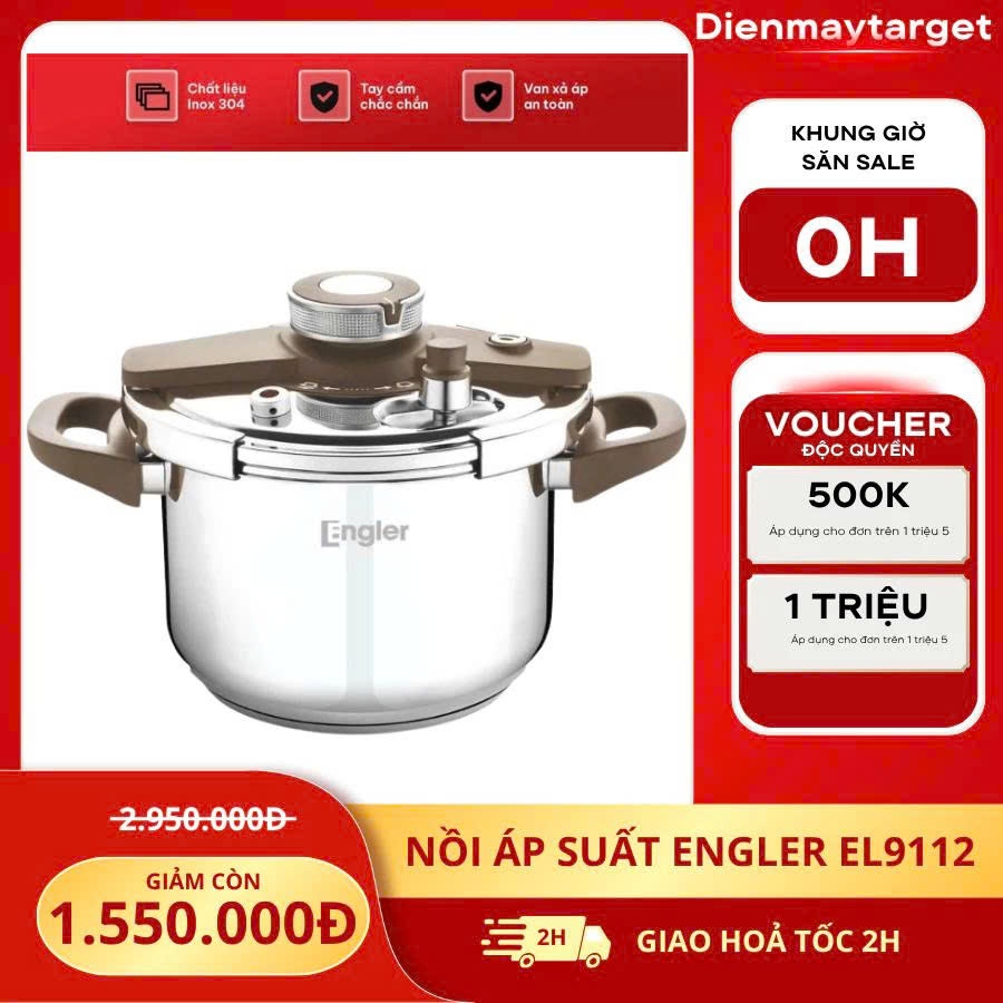 Nồi Áp Suất Engler EL9112 Dung Tích 6L Đa Chức Năng Nấu Hầm Cháo Thịt Nhanh Chín An Toàn Dễ Sử Dụng