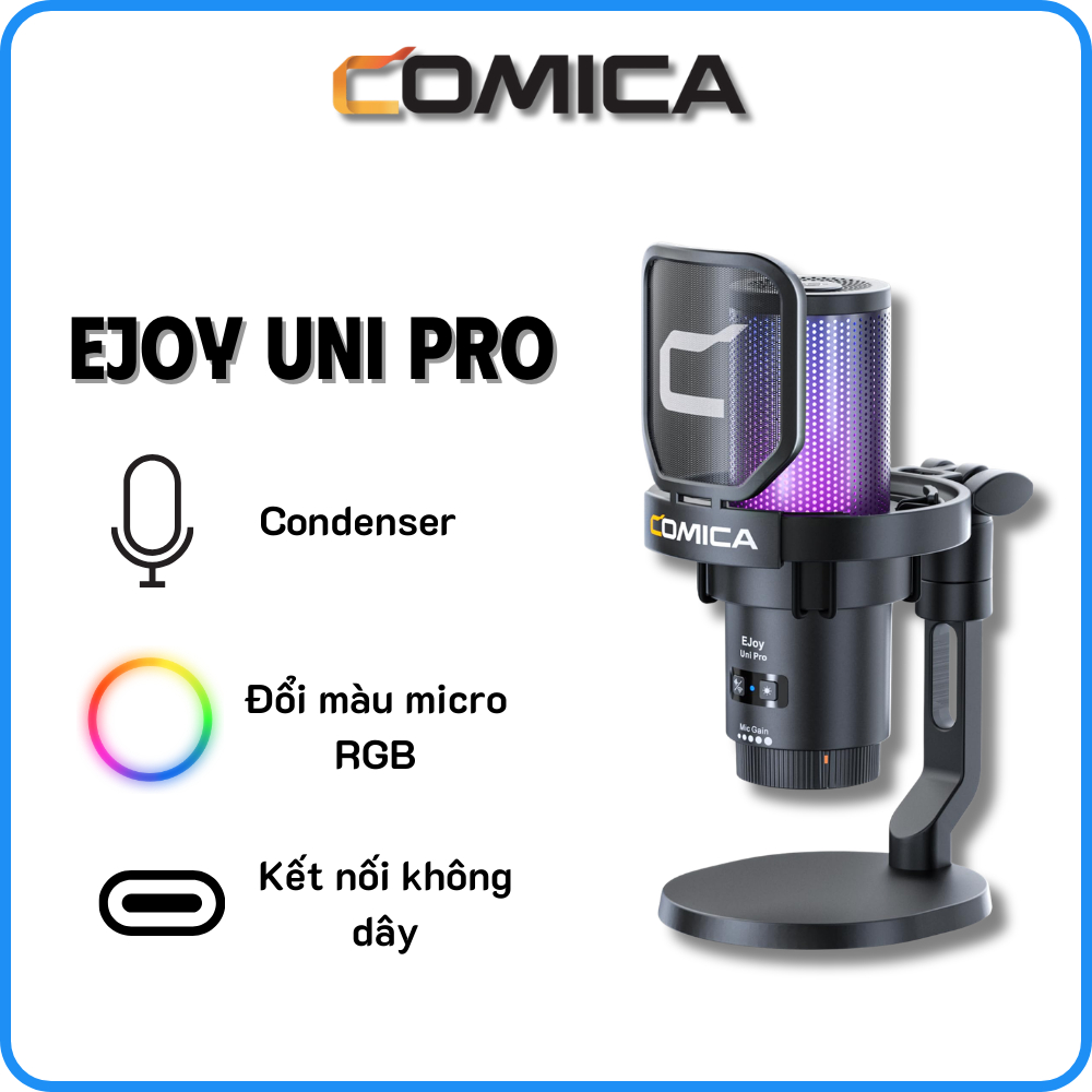 COMICA EJOY UNI PRO - Mic Thu Âm Không Dây Dành Cho PC / Điện Thoại USB-C, Đổi Màu RGB - Bảo Hành 12