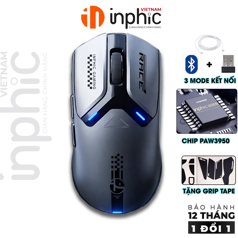 Chuột không dây gaming INPHIC IN10PRO 8000hz bluetooth nhẹ 3 mode có app sạc pin chơi game có app.