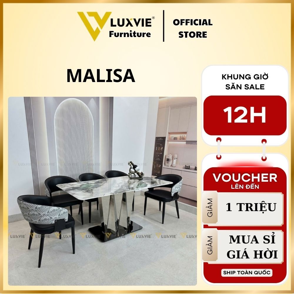 Bàn ăn inox tráng gương mặt đá Malisa (không gồm ghế)