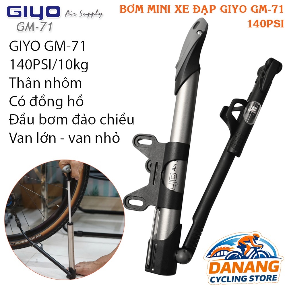 Bơm Mini Xe Đạp GIYO GM-71 Có Đồng Hồ Áp Suất 140psi – Nhỏ Gọn, Dễ Mang Theo