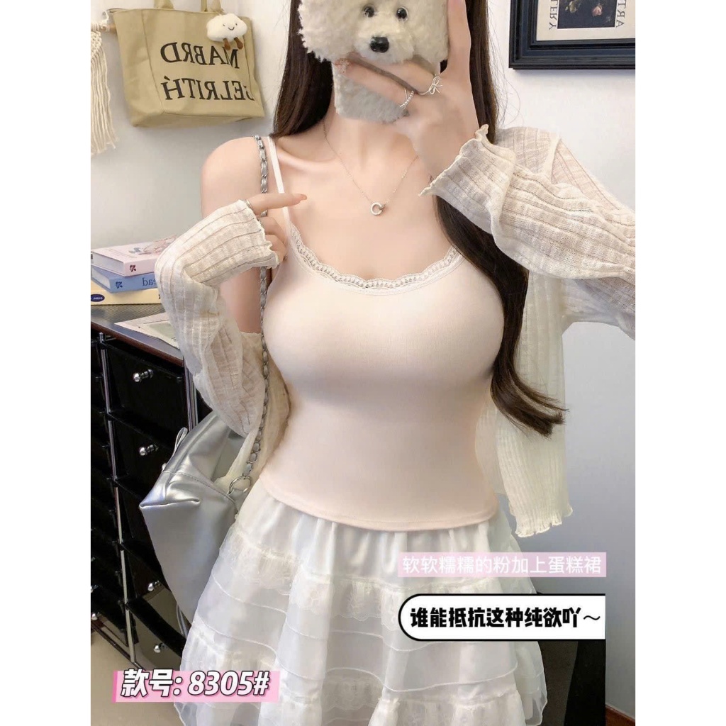 Áo 2 Dây Cotton CÓ ĐỆM MÚT NGỰC Không Gọng, Áo Croptop Dệt Kim Cổ Tròn Trơn Phối Ren Hàng Qccc Shopquacam | BigBuy360 - bigbuy360.vn