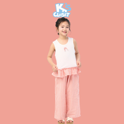 Bộ Quần Áo K'S CLOSET (Áo Sát Nách Chất Cotton, Quần Dài Dáng Xuông Chất Thô) Cho Bé Gái (2-10 tuổi) từ 8kg-30kg E099FIS