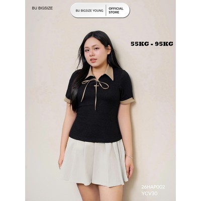 Áo kiểu cổ phối trụ cổ ô rê BIGSIZE (55kg đến 95kg) – 26HAP002 - [BU Bigsize Young]
