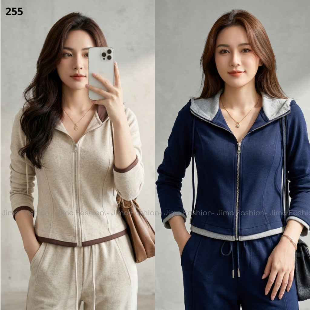 Áo khoác nữ Jima áo nữ dài tay khoá kéo có mũ mix viền gấu trẻ trung, chất len thỏ hàng cao cấp 255