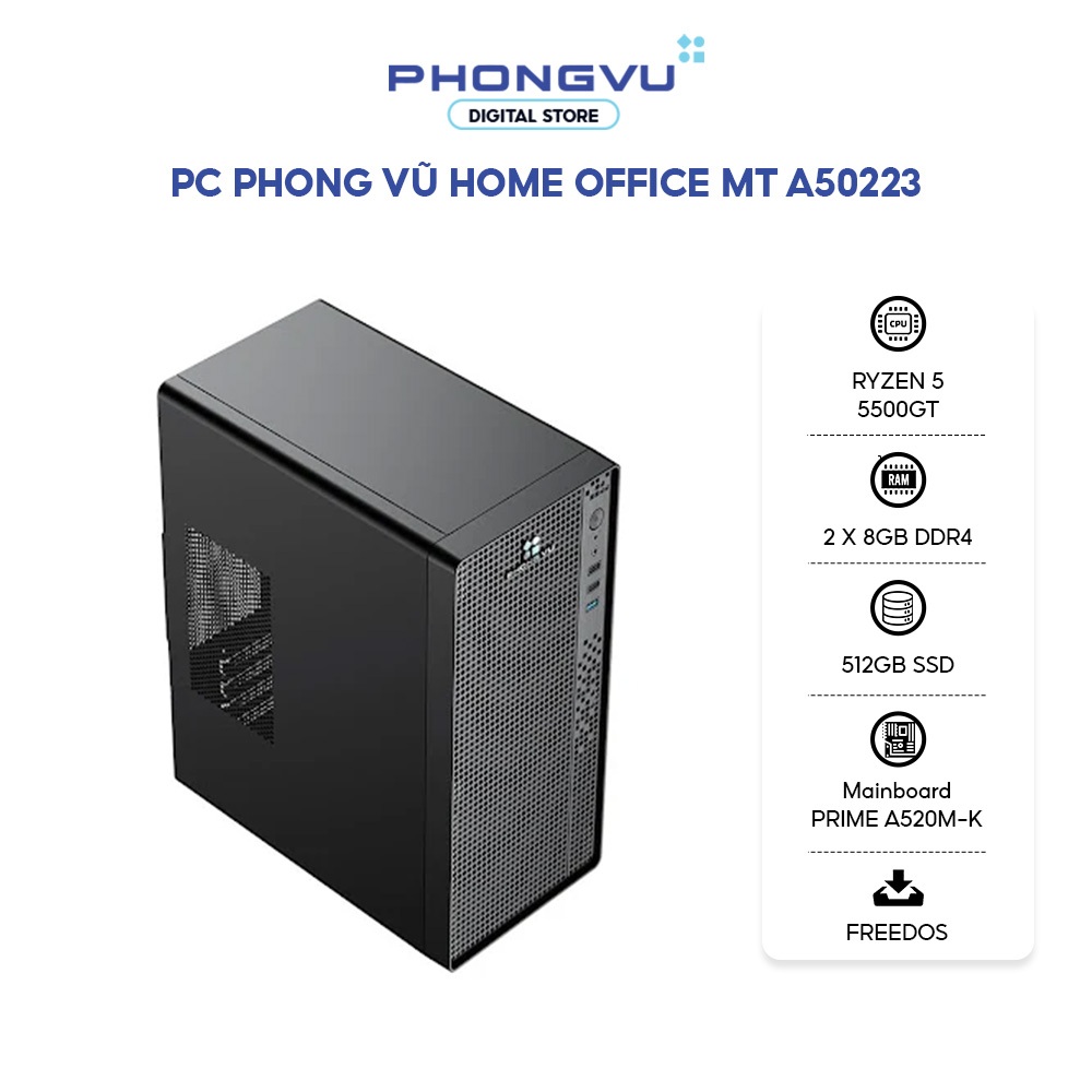 PC văn phòng Phong Vũ MT A50223 (AMD Ryzen 5 5500GT/ 2 x 8GB/ 512GB SSD) - Bảo hành 36 tháng